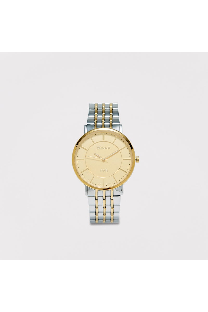 OMAX Men's Silver & Gold Stainless Steel Strap Analog Wristwatch - 00RNS003N001 | 42 MM - Image 1